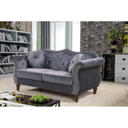 Causeuse capitonnée Chesterfield en velours vert / gris / bleu / ivoire / rose / noir avec clous décoratifs - Pour 2 personnes