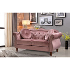 Causeuse capitonnée Chesterfield en velours vert / gris / bleu / ivoire / rose / noir avec clous décoratifs - Pour 2 personnes