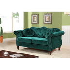 Causeuse capitonnée Chesterfield en velours vert / gris / bleu / ivoire / rose / noir avec clous décoratifs - Pour 2 personnes