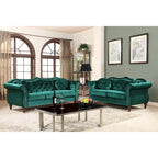 Causeuse capitonnée Chesterfield en velours vert / gris / bleu / ivoire / rose / noir avec clous décoratifs - Pour 2 personnes