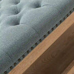 Pouf de rangement rectangulaire traditionnel capitonné bleu/gris/lin/ivoire avec plateau - Utilisation unique