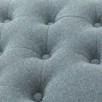 Pouf de rangement rectangulaire traditionnel capitonné bleu/gris/lin/ivoire avec plateau - Utilisation unique