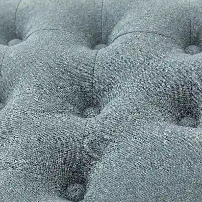 Pouf de rangement rectangulaire traditionnel capitonné bleu/gris/lin/ivoire avec plateau - Utilisation unique