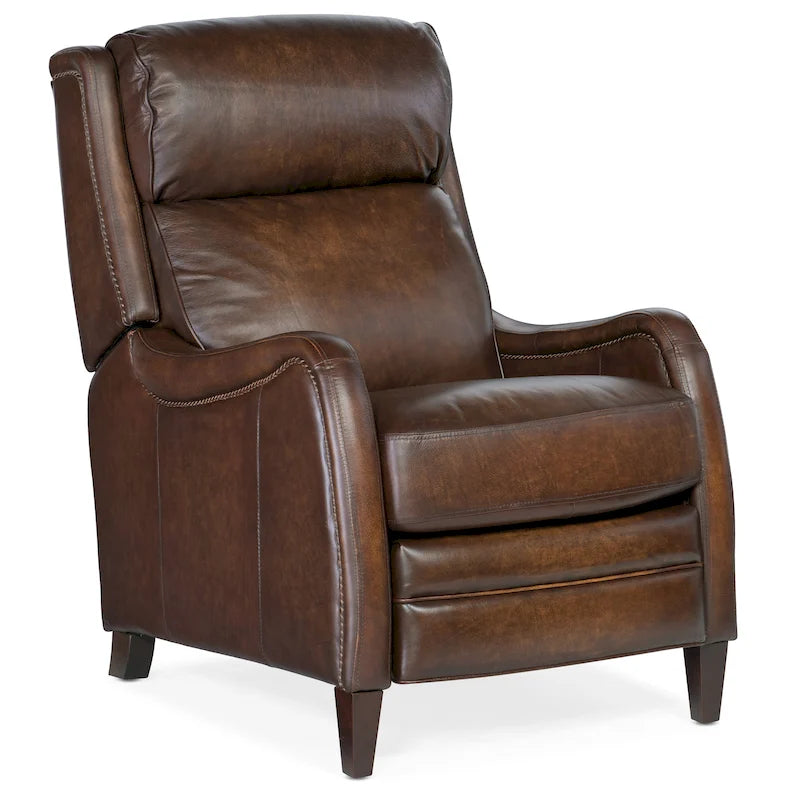 Fauteuil inclinable manuel à dossier inclinable en noyer/cuir marron avec finition en bois foncé - Usage unique