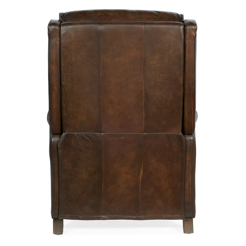 Fauteuil inclinable manuel à dossier inclinable en noyer/cuir marron avec finition en bois foncé - Usage unique