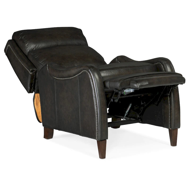 Fauteuil inclinable manuel à dossier inclinable en noyer/cuir marron avec finition en bois foncé - Usage unique