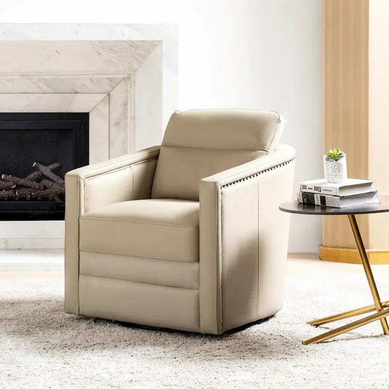 Fauteuil pivotant rétro en cuir véritable avec accoudoirs - Camel / Bleu marine / Chocolat / Turquoise / Marron / Noir / Gris / Sauge / Bordeaux / Beige - Utilisation individuelle