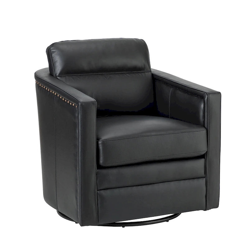 Fauteuil pivotant rétro en cuir véritable avec accoudoirs - Camel / Bleu marine / Chocolat / Turquoise / Marron / Noir / Gris / Sauge / Bordeaux / Beige - Utilisation individuelle