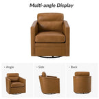 Fauteuil pivotant rétro en cuir véritable avec accoudoirs - Camel / Bleu marine / Chocolat / Turquoise / Marron / Noir / Gris / Sauge / Bordeaux / Beige - Utilisation individuelle