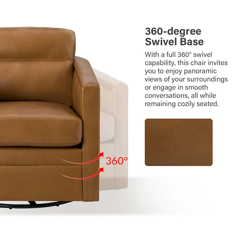 Fauteuil pivotant rétro en cuir véritable avec accoudoirs - Camel / Bleu marine / Chocolat / Turquoise / Marron / Noir / Gris / Sauge / Bordeaux / Beige - Utilisation individuelle