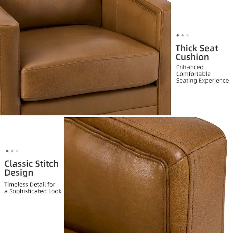 Fauteuil pivotant rétro en cuir véritable avec accoudoirs - Camel / Bleu marine / Chocolat / Turquoise / Marron / Noir / Gris / Sauge / Bordeaux / Beige - Utilisation individuelle