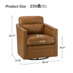 Fauteuil pivotant rétro en cuir véritable avec accoudoirs - Camel / Bleu marine / Chocolat / Turquoise / Marron / Noir / Gris / Sauge / Bordeaux / Beige - Utilisation individuelle