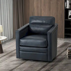 Fauteuil pivotant rétro en cuir véritable avec accoudoirs - Camel / Bleu marine / Chocolat / Turquoise / Marron / Noir / Gris / Sauge / Bordeaux / Beige - Utilisation individuelle