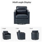 Fauteuil pivotant rétro en cuir véritable avec accoudoirs - Camel / Bleu marine / Chocolat / Turquoise / Marron / Noir / Gris / Sauge / Bordeaux / Beige - Utilisation individuelle