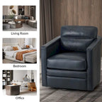 Fauteuil pivotant rétro en cuir véritable avec accoudoirs - Camel / Bleu marine / Chocolat / Turquoise / Marron / Noir / Gris / Sauge / Bordeaux / Beige - Utilisation individuelle