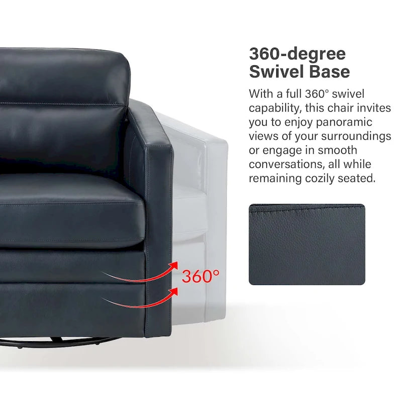 Fauteuil pivotant rétro en cuir véritable avec accoudoirs - Camel / Bleu marine / Chocolat / Turquoise / Marron / Noir / Gris / Sauge / Bordeaux / Beige - Utilisation individuelle