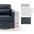Fauteuil pivotant rétro en cuir véritable avec accoudoirs - Camel / Bleu marine / Chocolat / Turquoise / Marron / Noir / Gris / Sauge / Bordeaux / Beige - Utilisation individuelle