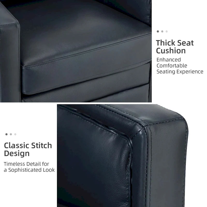 Fauteuil pivotant rétro en cuir véritable avec accoudoirs - Camel / Bleu marine / Chocolat / Turquoise / Marron / Noir / Gris / Sauge / Bordeaux / Beige - Utilisation individuelle