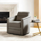 Fauteuil pivotant rétro en cuir véritable avec accoudoirs - Camel / Bleu marine / Chocolat / Turquoise / Marron / Noir / Gris / Sauge / Bordeaux / Beige - Utilisation individuelle