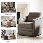 Fauteuil pivotant rétro en cuir véritable avec accoudoirs - Camel / Bleu marine / Chocolat / Turquoise / Marron / Noir / Gris / Sauge / Bordeaux / Beige - Utilisation individuelle