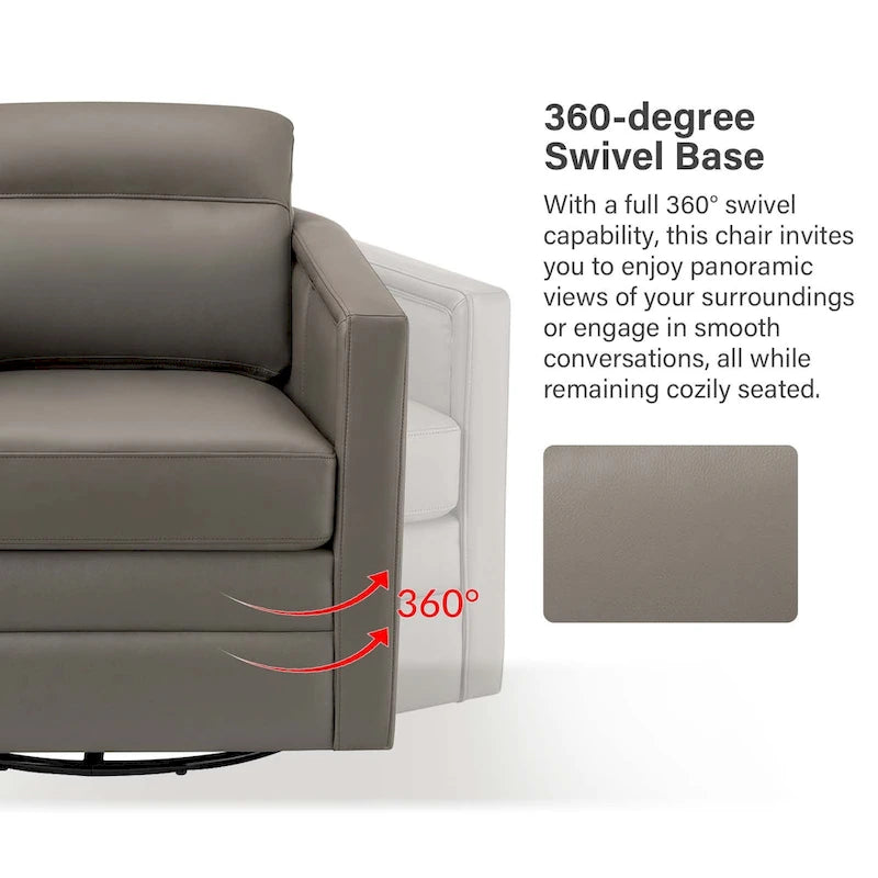 Fauteuil pivotant rétro en cuir véritable avec accoudoirs - Camel / Bleu marine / Chocolat / Turquoise / Marron / Noir / Gris / Sauge / Bordeaux / Beige - Utilisation individuelle