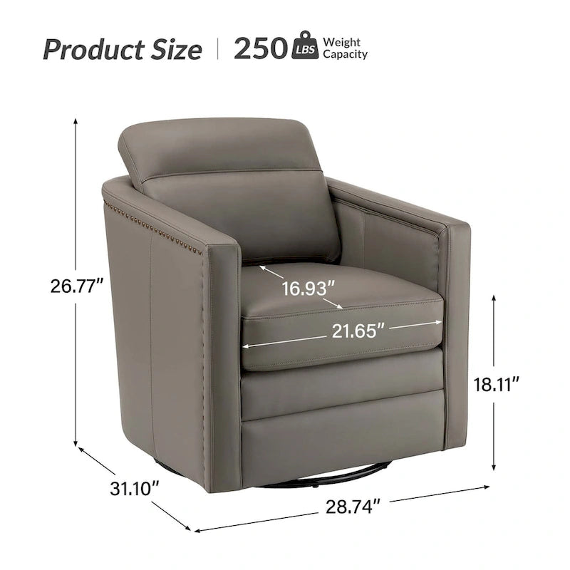 Fauteuil pivotant rétro en cuir véritable avec accoudoirs - Camel / Bleu marine / Chocolat / Turquoise / Marron / Noir / Gris / Sauge / Bordeaux / Beige - Utilisation individuelle
