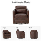 Fauteuil pivotant rétro en cuir véritable avec accoudoirs - Camel / Bleu marine / Chocolat / Turquoise / Marron / Noir / Gris / Sauge / Bordeaux / Beige - Utilisation individuelle