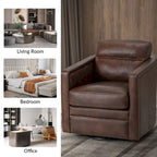 Fauteuil pivotant rétro en cuir véritable avec accoudoirs - Camel / Bleu marine / Chocolat / Turquoise / Marron / Noir / Gris / Sauge / Bordeaux / Beige - Utilisation individuelle