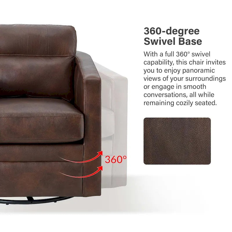 Fauteuil pivotant rétro en cuir véritable avec accoudoirs - Camel / Bleu marine / Chocolat / Turquoise / Marron / Noir / Gris / Sauge / Bordeaux / Beige - Utilisation individuelle