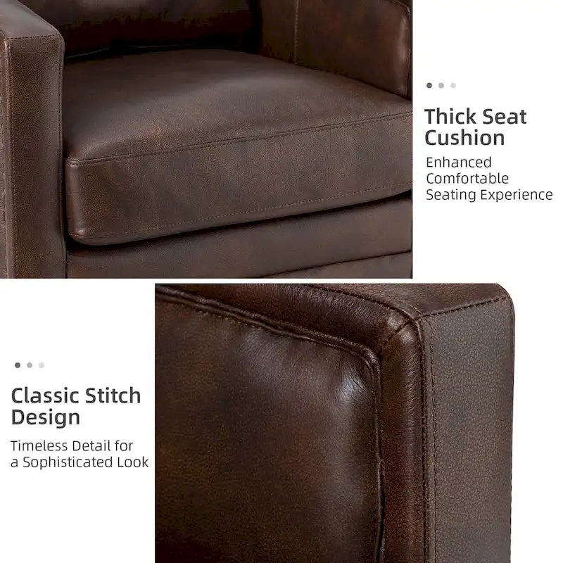 Fauteuil pivotant rétro en cuir véritable avec accoudoirs - Camel / Bleu marine / Chocolat / Turquoise / Marron / Noir / Gris / Sauge / Bordeaux / Beige - Utilisation individuelle