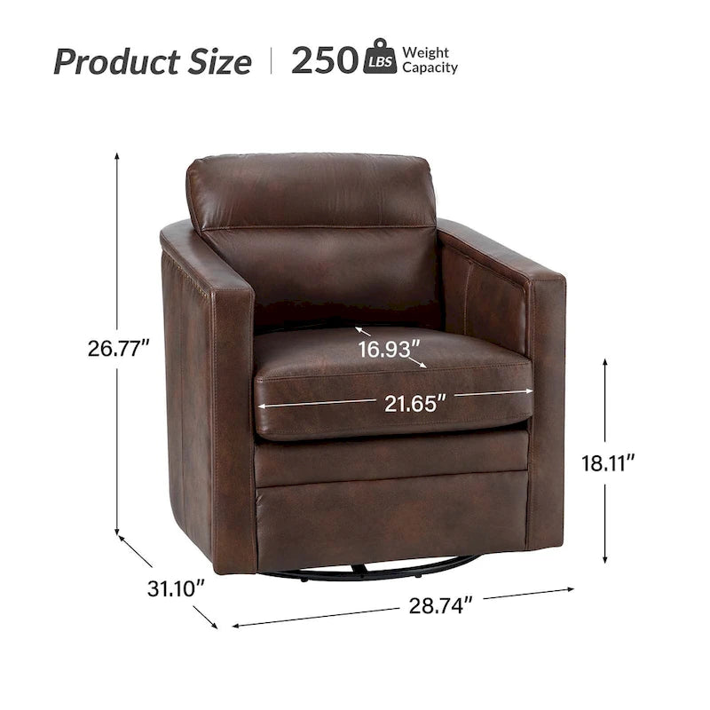 Fauteuil pivotant rétro en cuir véritable avec accoudoirs - Camel / Bleu marine / Chocolat / Turquoise / Marron / Noir / Gris / Sauge / Bordeaux / Beige - Utilisation individuelle