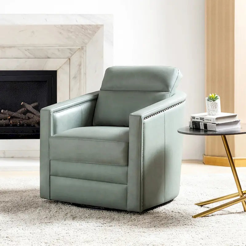 Fauteuil pivotant rétro en cuir véritable avec accoudoirs - Camel / Bleu marine / Chocolat / Turquoise / Marron / Noir / Gris / Sauge / Bordeaux / Beige - Utilisation individuelle
