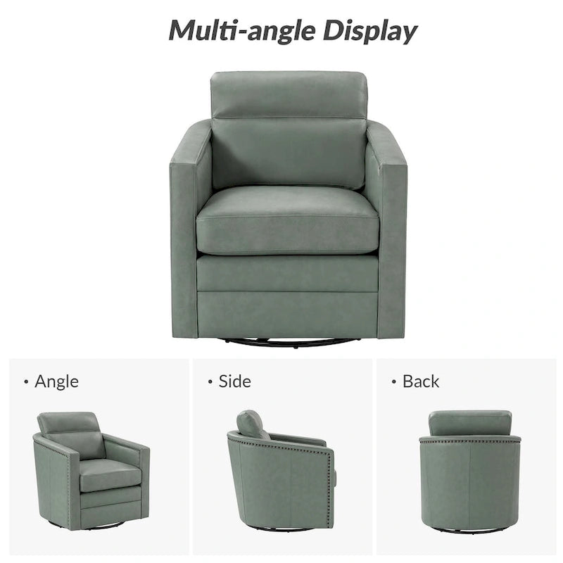 Fauteuil pivotant rétro en cuir véritable avec accoudoirs - Camel / Bleu marine / Chocolat / Turquoise / Marron / Noir / Gris / Sauge / Bordeaux / Beige - Utilisation individuelle