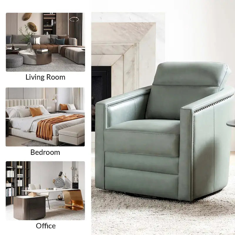 Fauteuil pivotant rétro en cuir véritable avec accoudoirs - Camel / Bleu marine / Chocolat / Turquoise / Marron / Noir / Gris / Sauge / Bordeaux / Beige - Utilisation individuelle