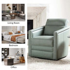 Fauteuil pivotant rétro en cuir véritable avec accoudoirs - Camel / Bleu marine / Chocolat / Turquoise / Marron / Noir / Gris / Sauge / Bordeaux / Beige - Utilisation individuelle