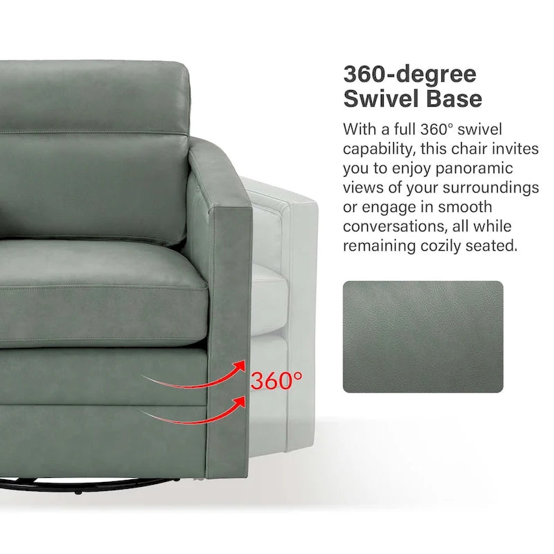 Fauteuil pivotant rétro en cuir véritable avec accoudoirs - Camel / Bleu marine / Chocolat / Turquoise / Marron / Noir / Gris / Sauge / Bordeaux / Beige - Utilisation individuelle