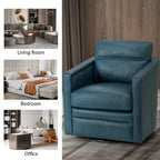 Fauteuil pivotant rétro en cuir véritable avec accoudoirs - Camel / Bleu marine / Chocolat / Turquoise / Marron / Noir / Gris / Sauge / Bordeaux / Beige - Utilisation individuelle