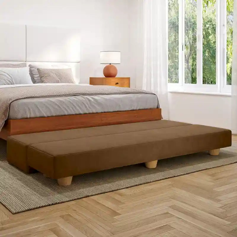 Banc convertible et lit jumeau en micro-velours Pinot / Camel / Café / Glace / Ivoire / Pâte de Beurre / Indigo - Usage unique