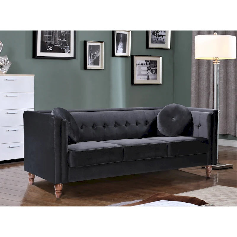 Canapé Chesterfield Mi-Century en Velours Froissé Bleu Profond / Rose / Ivoire / Vert / Noir / Gris - 3 Places