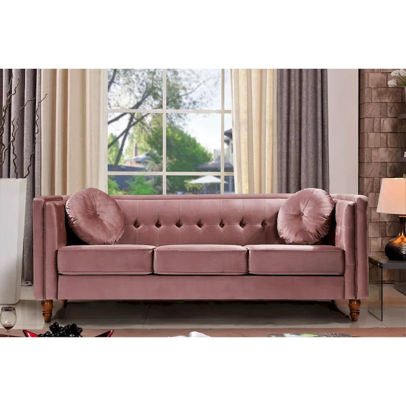 Canapé Chesterfield Mi-Century en Velours Froissé Bleu Profond / Rose / Ivoire / Vert / Noir / Gris - 3 Places