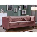 Canapé Chesterfield Mi-Century en Velours Froissé Bleu Profond / Rose / Ivoire / Vert / Noir / Gris - 3 Places