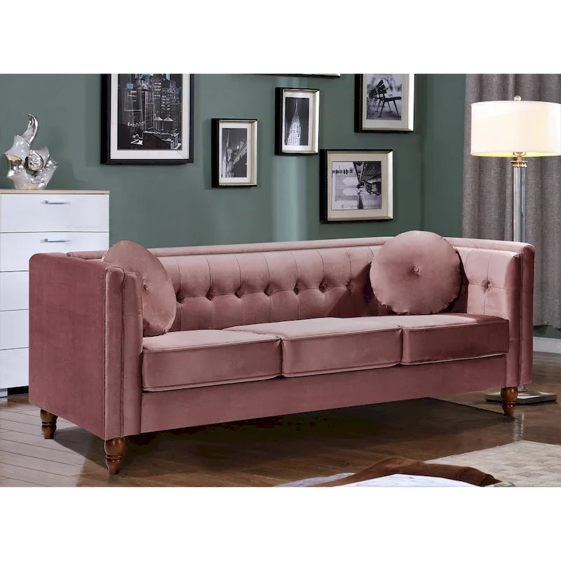Canapé Chesterfield Mi-Century en Velours Froissé Bleu Profond / Rose / Ivoire / Vert / Noir / Gris - 3 Places