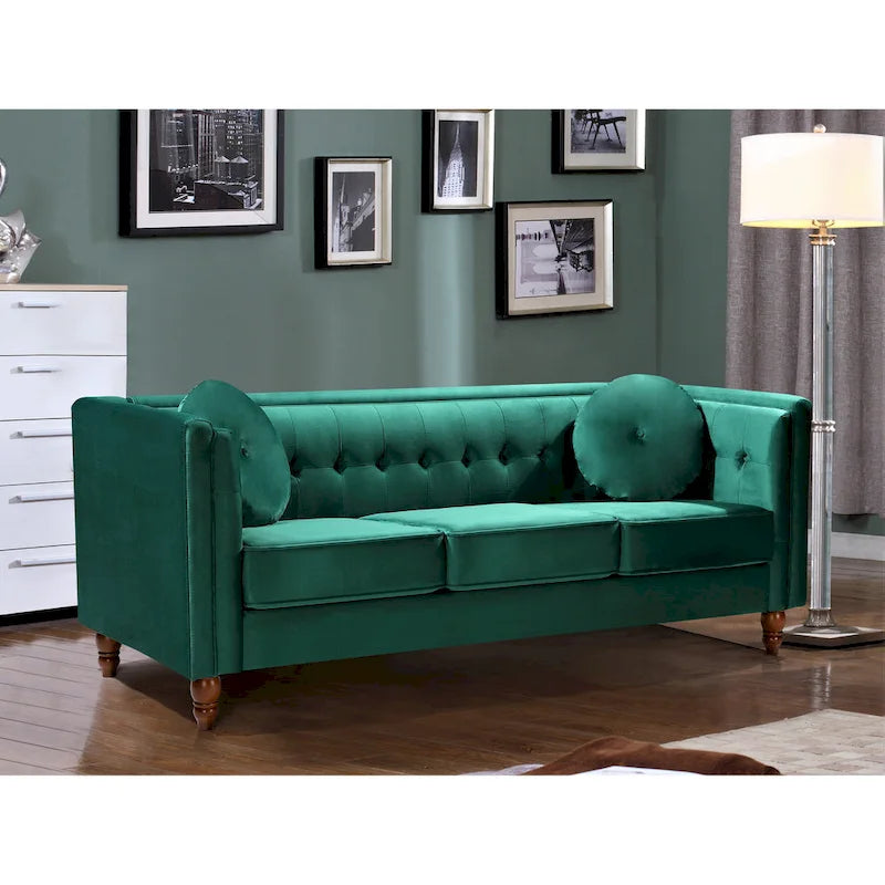 Canapé Chesterfield Mi-Century en Velours Froissé Bleu Profond / Rose / Ivoire / Vert / Noir / Gris - 3 Places
