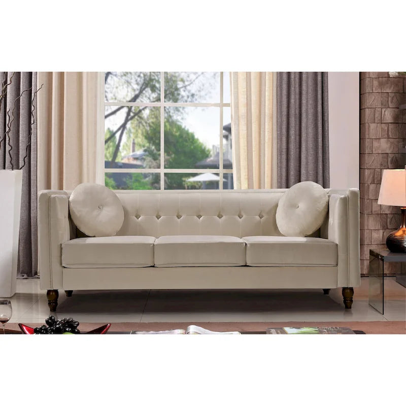 Canapé Chesterfield Mi-Century en Velours Froissé Bleu Profond / Rose / Ivoire / Vert / Noir / Gris - 3 Places