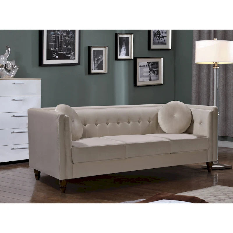 Canapé Chesterfield Mi-Century en Velours Froissé Bleu Profond / Rose / Ivoire / Vert / Noir / Gris - 3 Places