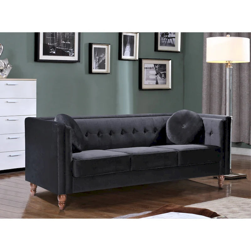 Canapé Chesterfield Mi-Century en Velours Froissé Bleu Profond / Rose / Ivoire / Vert / Noir / Gris - 3 Places