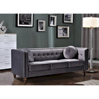 Canapé Chesterfield Mi-Century en Velours Froissé Bleu Profond / Rose / Ivoire / Vert / Noir / Gris - 3 Places