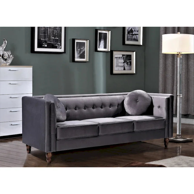 Canapé Chesterfield Mi-Century en Velours Froissé Bleu Profond / Rose / Ivoire / Vert / Noir / Gris - 3 Places