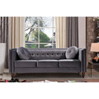 Canapé Chesterfield Mi-Century en Velours Froissé Bleu Profond / Rose / Ivoire / Vert / Noir / Gris - 3 Places
