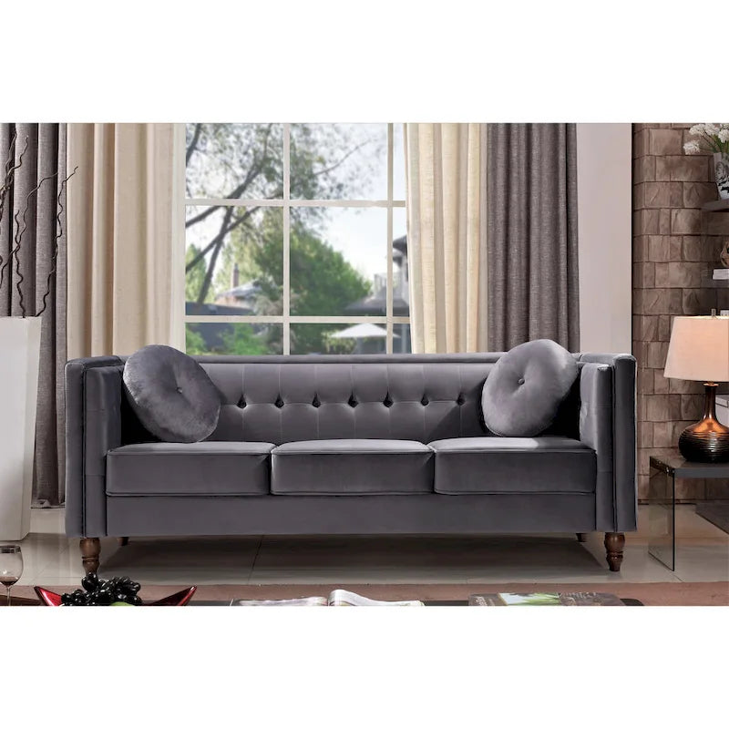 Canapé Chesterfield Mi-Century en Velours Froissé Bleu Profond / Rose / Ivoire / Vert / Noir / Gris - 3 Places